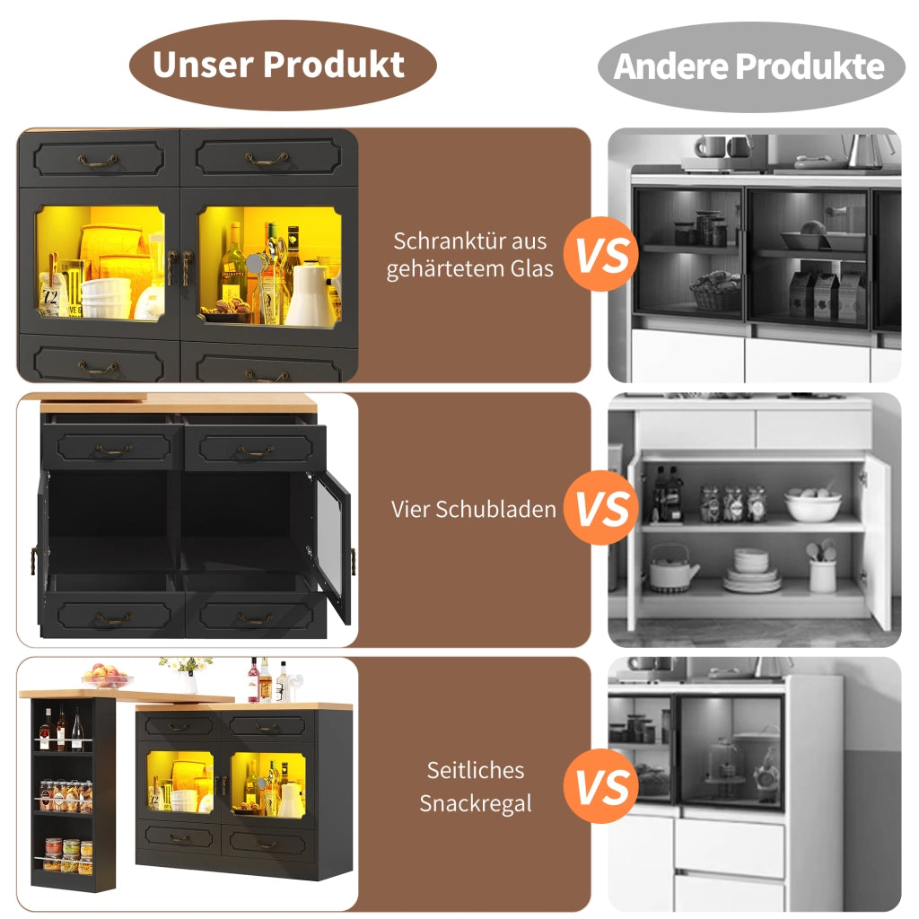 TAVOLO BAR Girevole 360° 135-203x39x92,8 cm Nero con LED