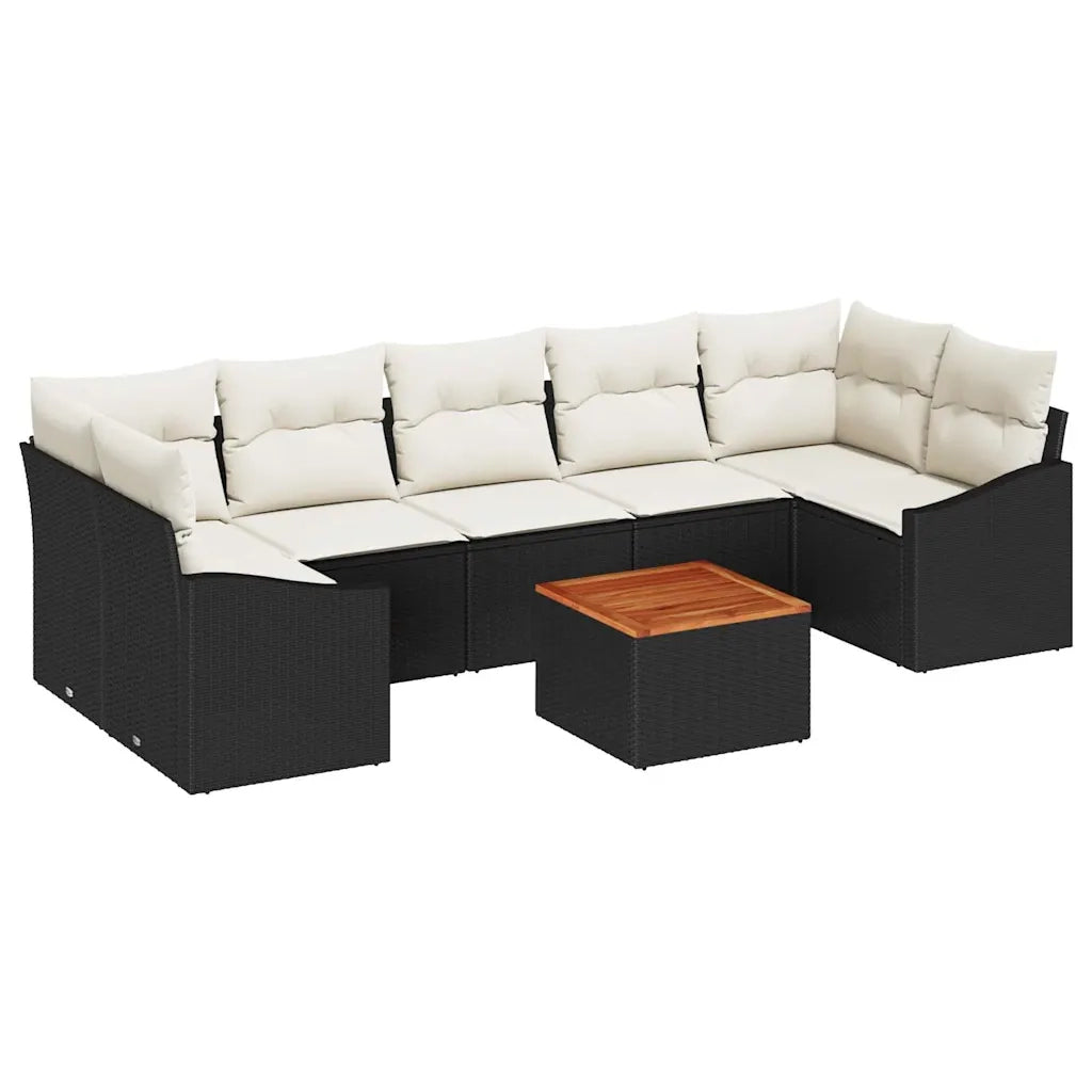 Set Divano da Giardino con cuscino 8 pcs Nero polyrattan