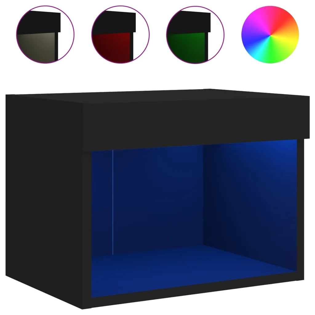 Set di 2 Comodini | Armadio da Notte | Mobiletto da notte con Luci LED a Parete Neri