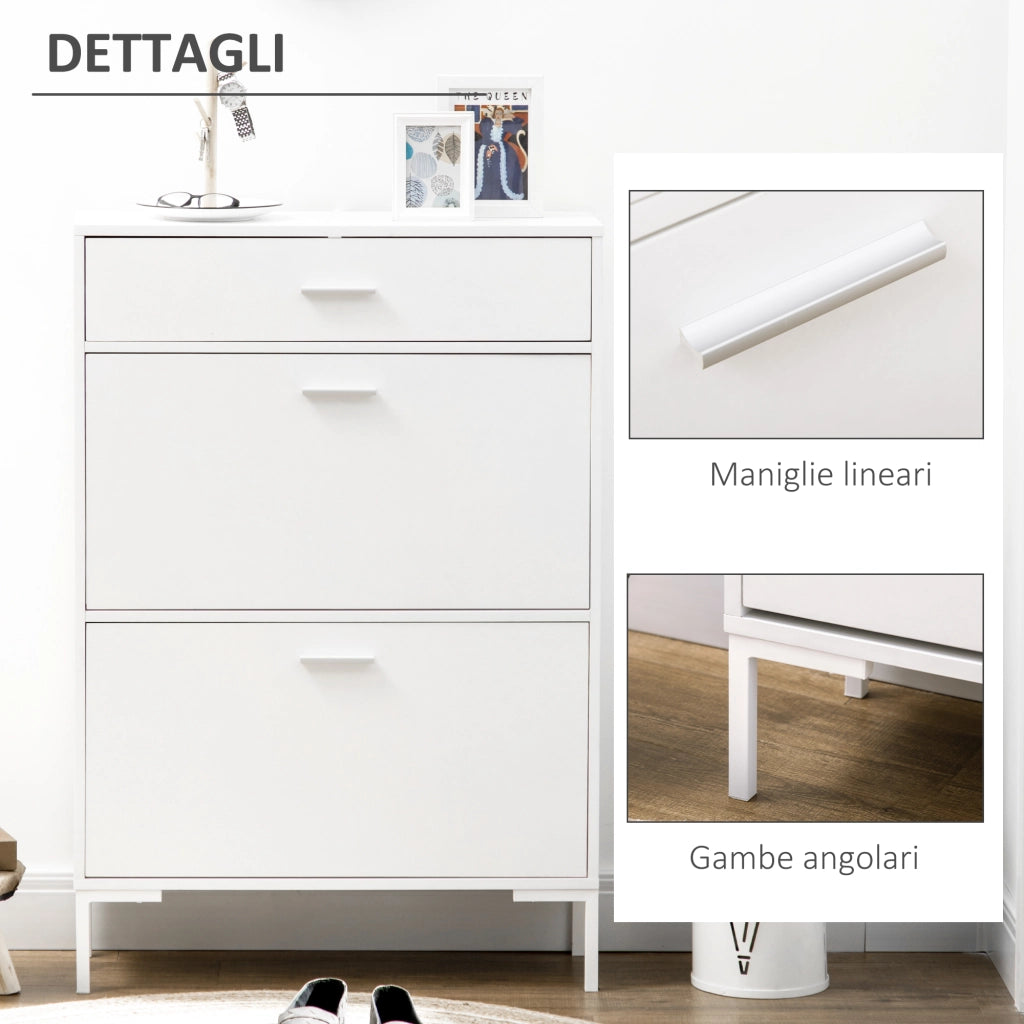 Mobile Scarpiera con 2 Ante e Cassetto ¨C Minimal ¨C Bianco 76x26x110 cm