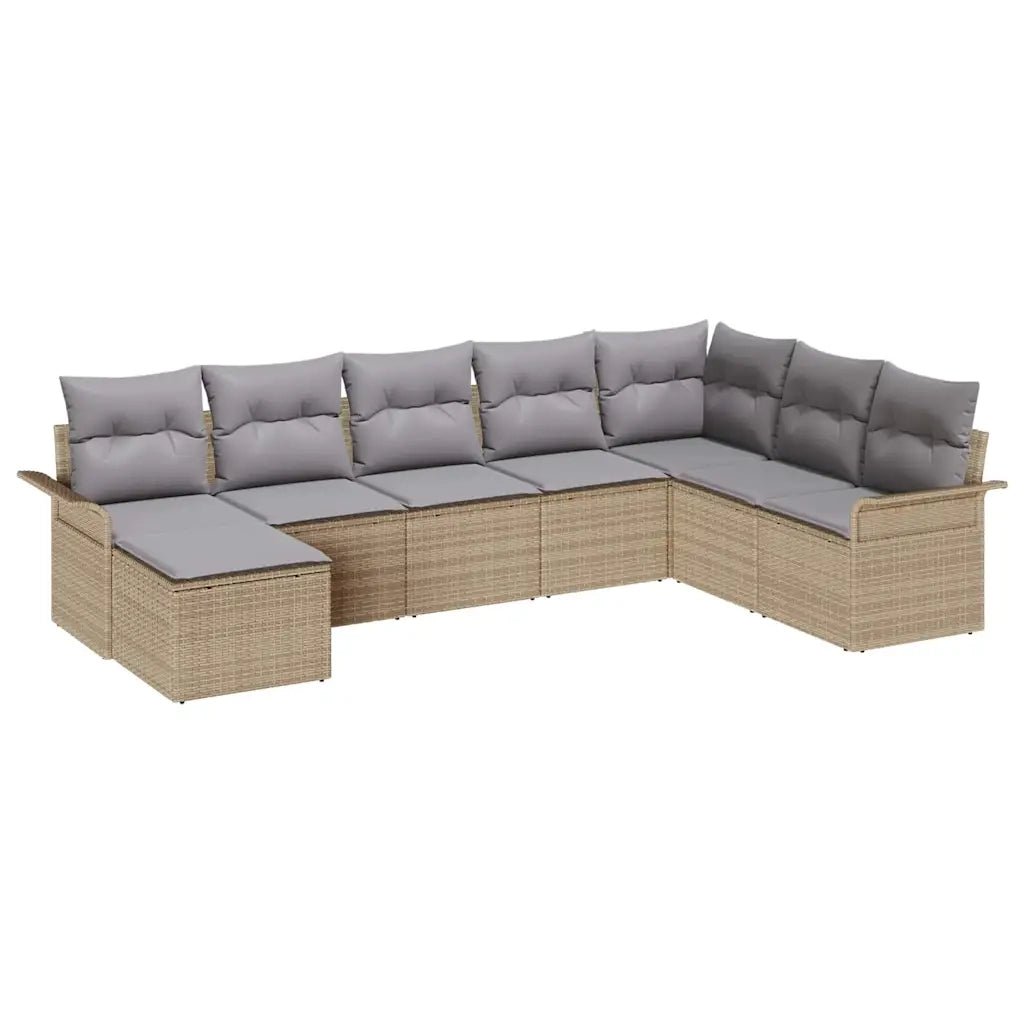 Set Divano da Giardino con cuscino 8 pcs Beige Poly Rattan