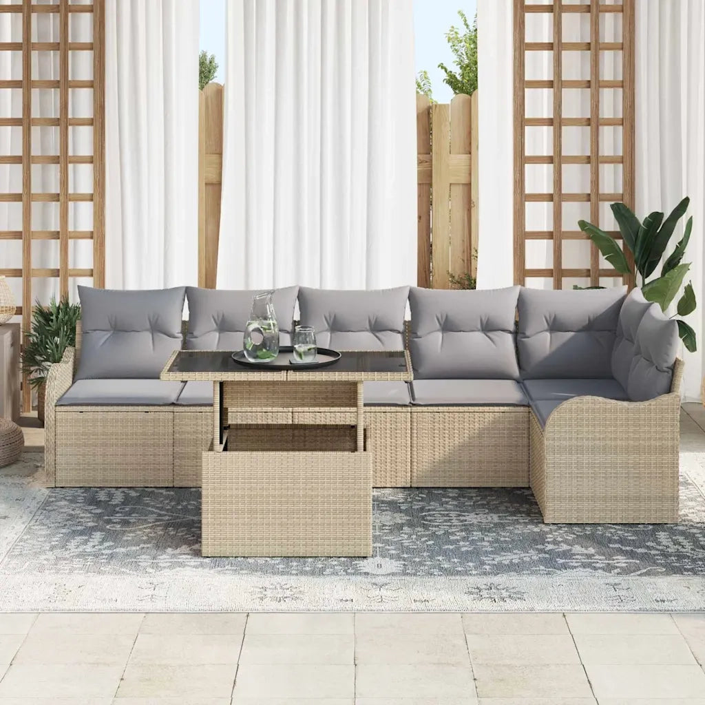 Set Divano da Giardino 7 pcs Beige Rattan in Polipropilene 3357213