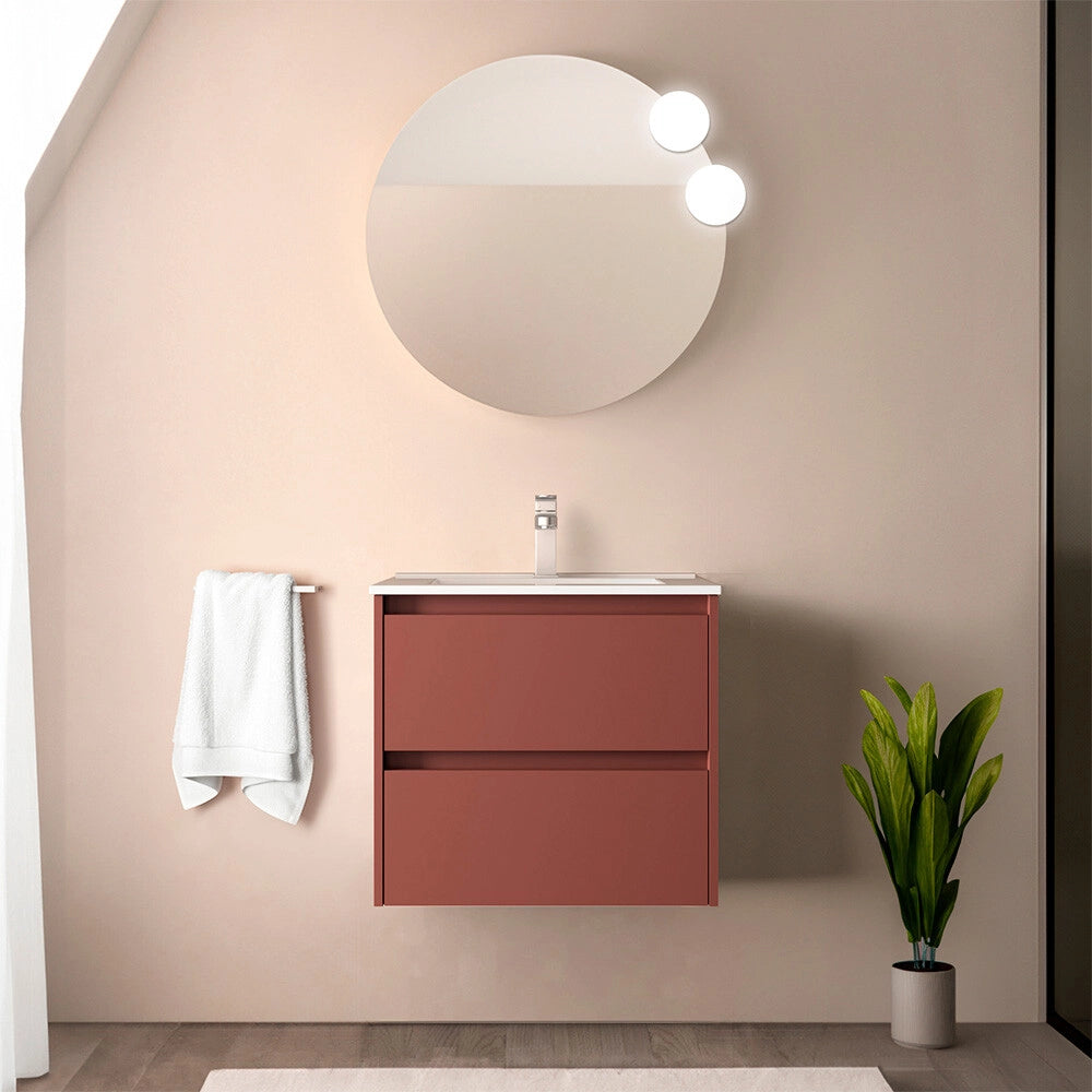 Mobile bagno sospeso 70 cm rosso satinato con lavabo ad incasso Gaya