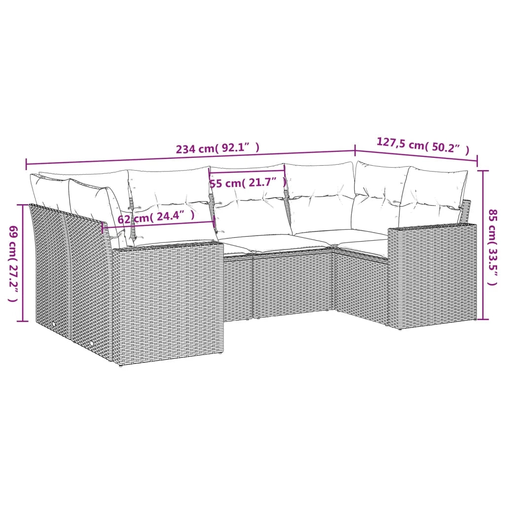Set Divano da Giardino 6pz con Cuscini Grigio Chiaro Polyrattan 3219372