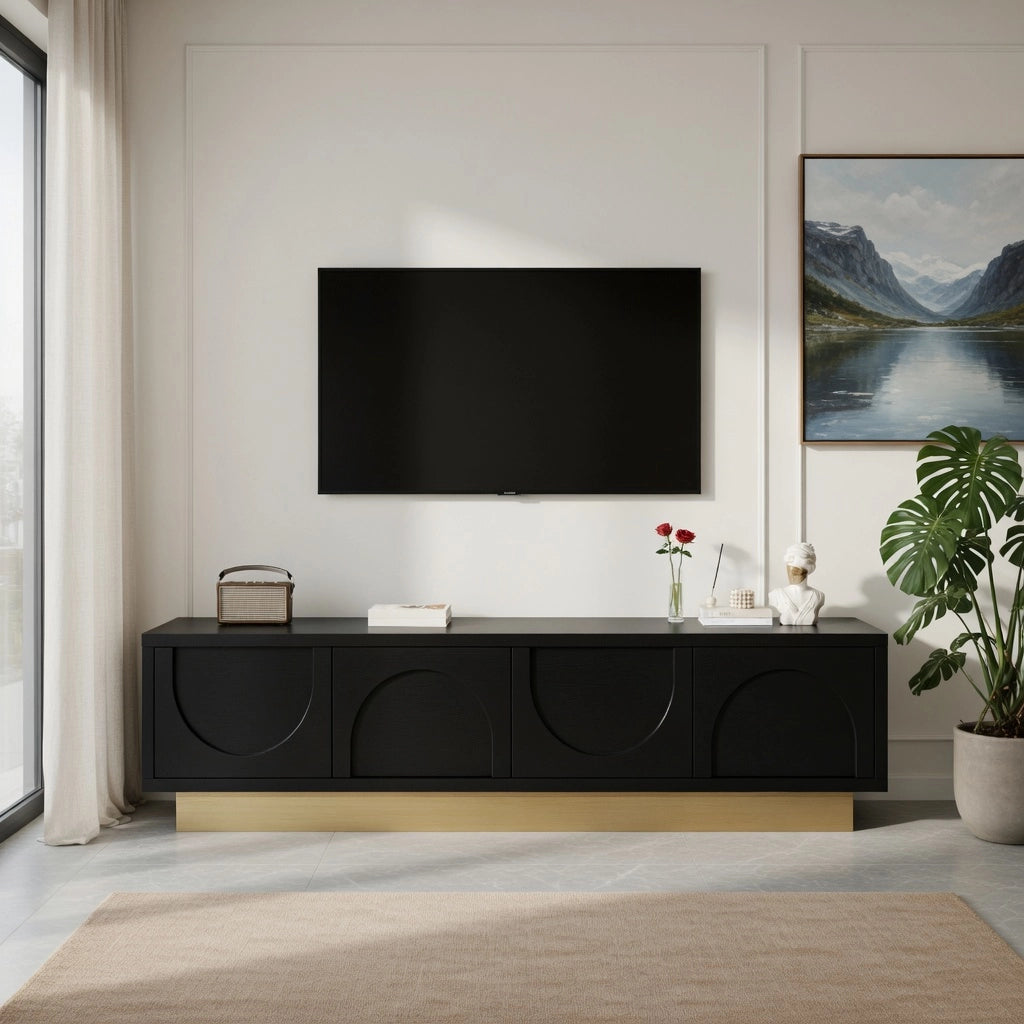 Cassettiera per TV nera in MDF lunghezza 175 cm