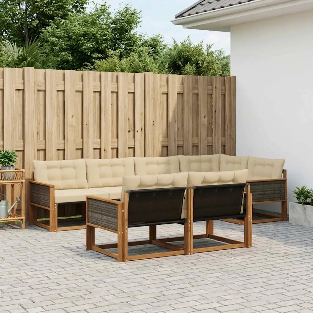 Set di divani da esterno con cuscino 7 pcs Naturale e Beige 3381485