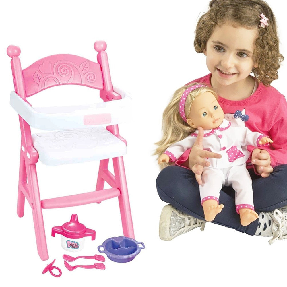 Trade Shop - Seggiolone Pappa Per Bambole Sedia Bambolotti Con Vassoio E Accessori Gioco -
