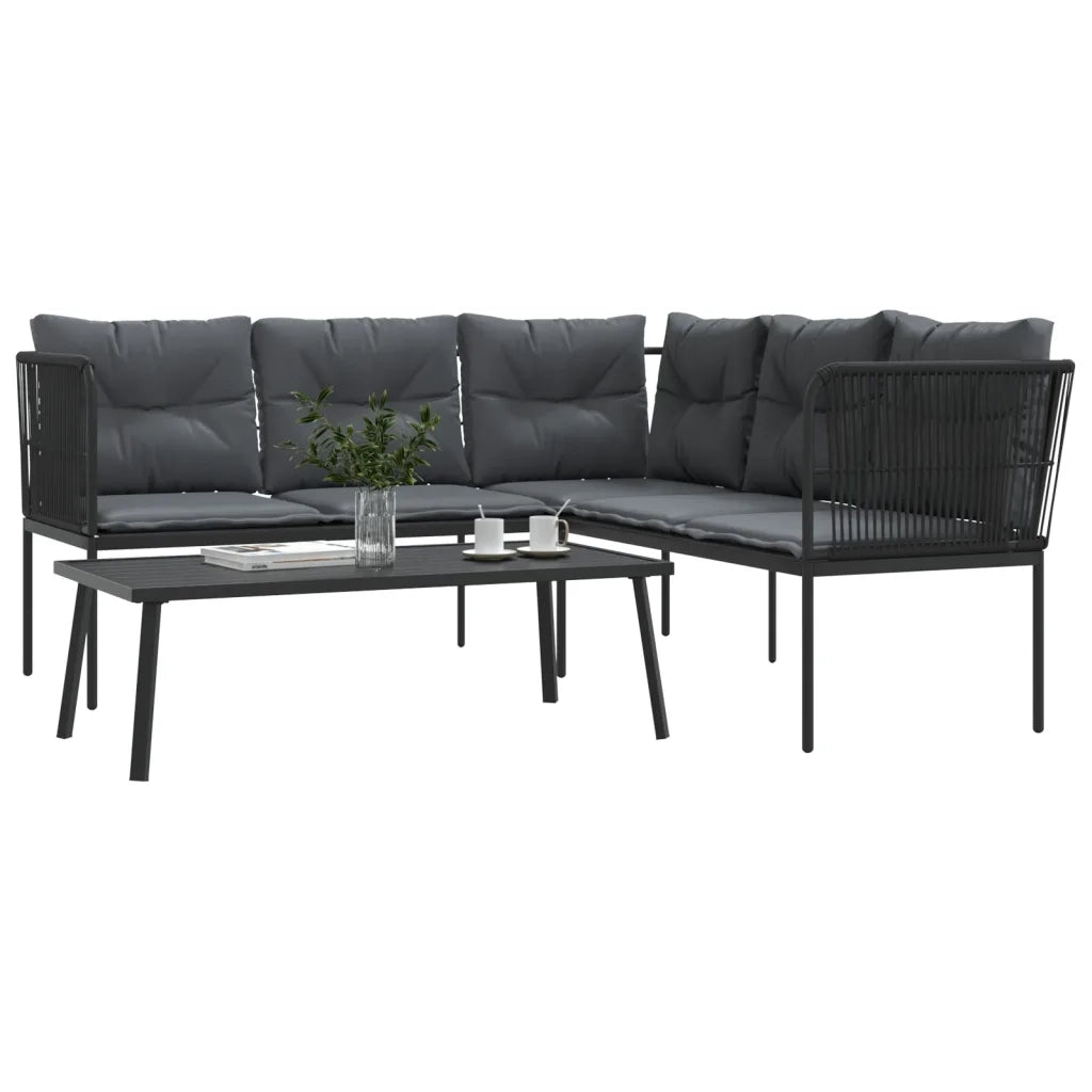 Set Divano da Giardino con Cuscini Nero Acciaio e Textilene 3283745