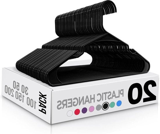 Hanger in plastica da 20 pezzi - perfetto per risparmiare spazio, con spallacci (nero)