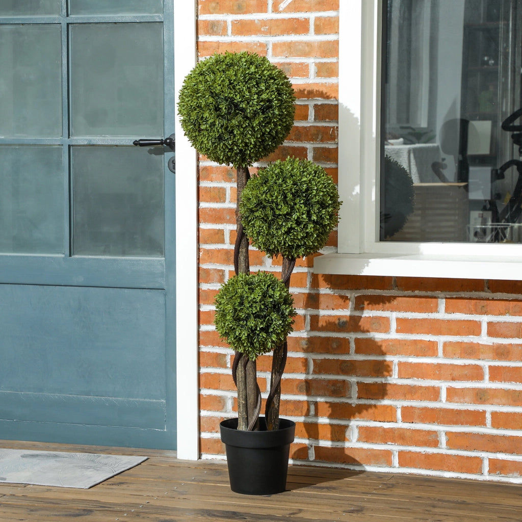 Pianta di Bosso Artificiale 115A cm a 3 Sfere con Vaso Incluso Verde