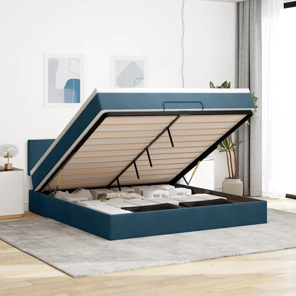 Struttura Letto Pouf con Materasso 160x200 cm in Velluto 3311715