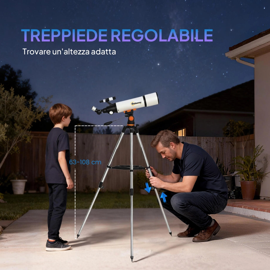 Telescopio Astronomico ¨C Xylo ¨C 80mm con Montatura AZ, 2 Oculari e Adattatore Smartphone, Bianco e Nero
