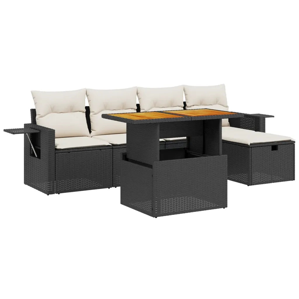 Set Divano da Giardino 6 pz con Cuscini Nero in Polyrattan 3275695