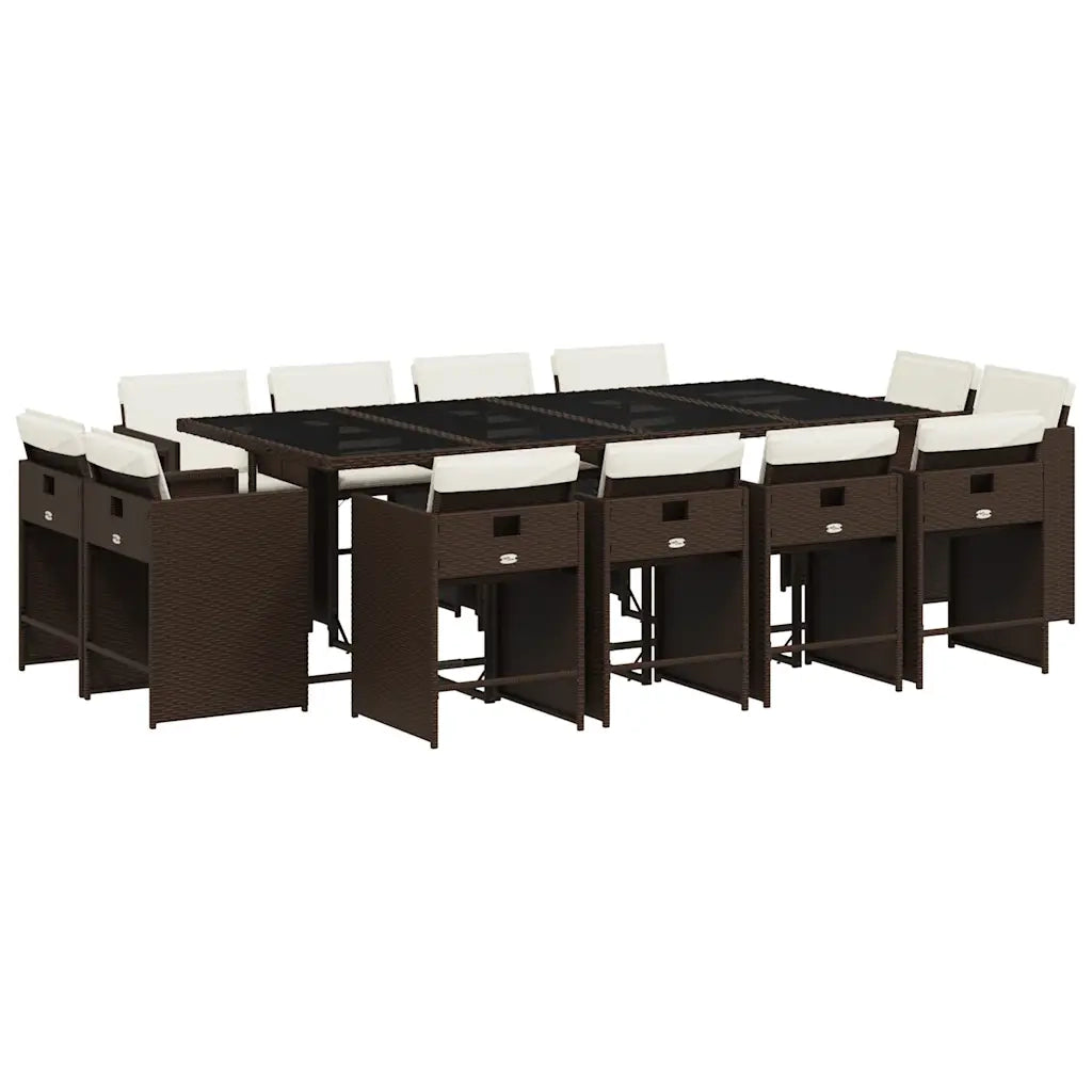 Set da Pranzo da Giardino 13pz con Cuscini Marrone Polyrattan 3211221