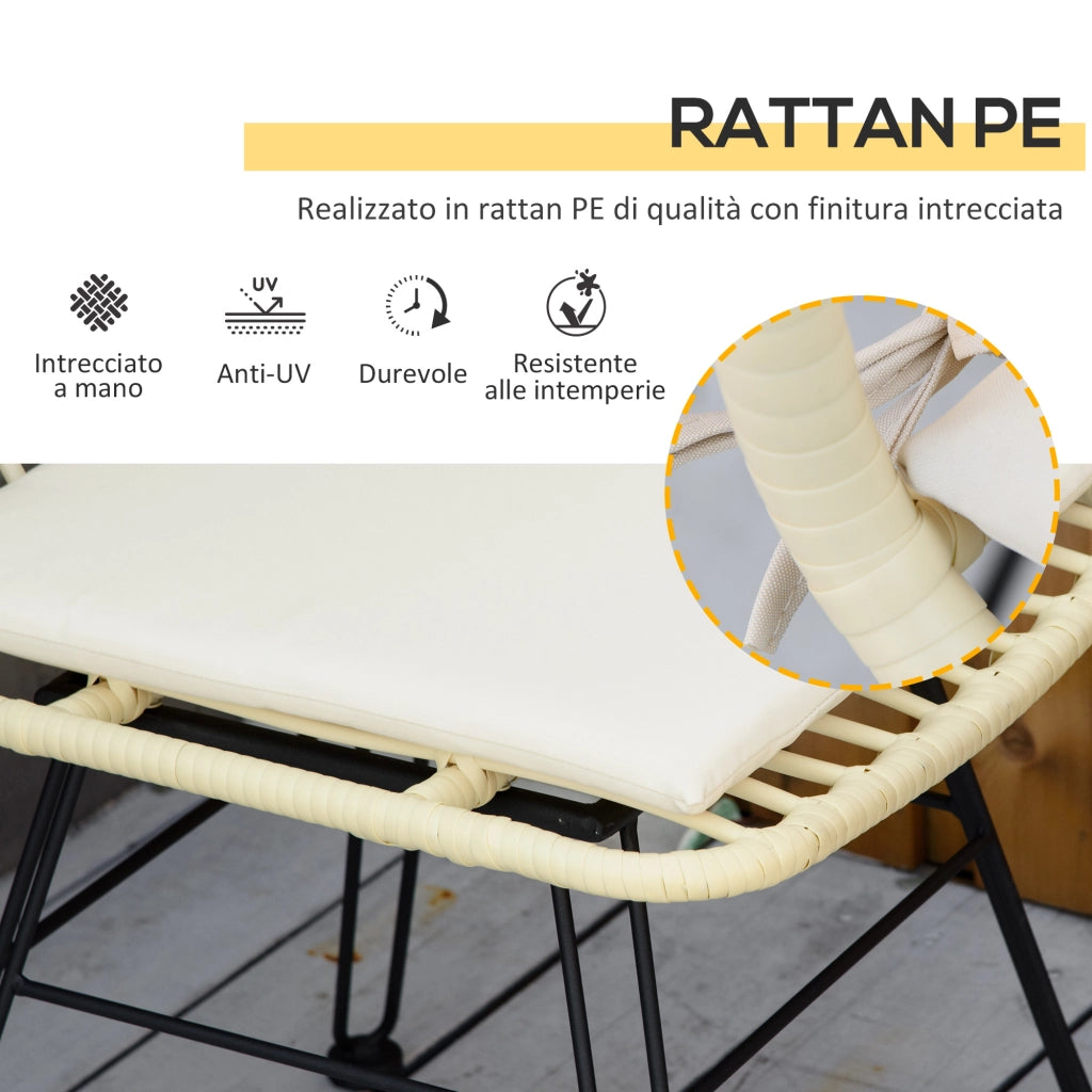 Set Bistr¨° da Giardino 3 Pezzi ¨C Xylo ¨C Rattan PE Tavolino Vetro 2 Sedie Crema Esterno