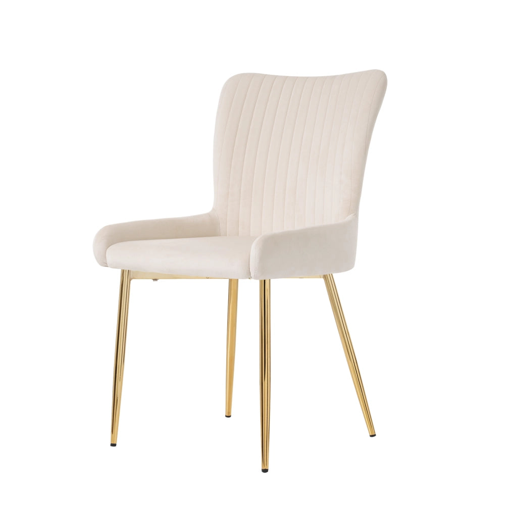 Sedia da Pranzo in Velluto con Gambe in Metallo Oro ¨C MINIMAL ¨C Set 4 Pezzi, Beige