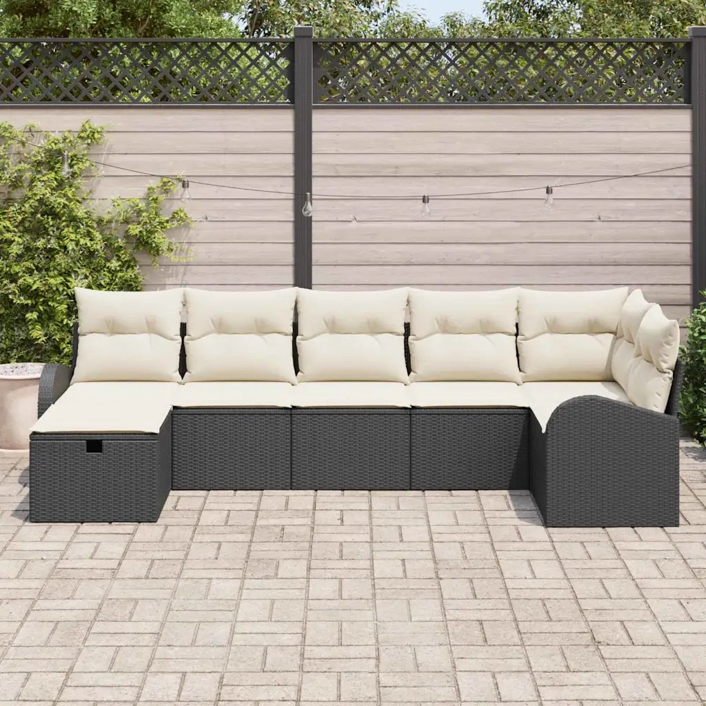 Set Divano da Giardino con cuscino 7 pcs Nero polyrattan 3360428
