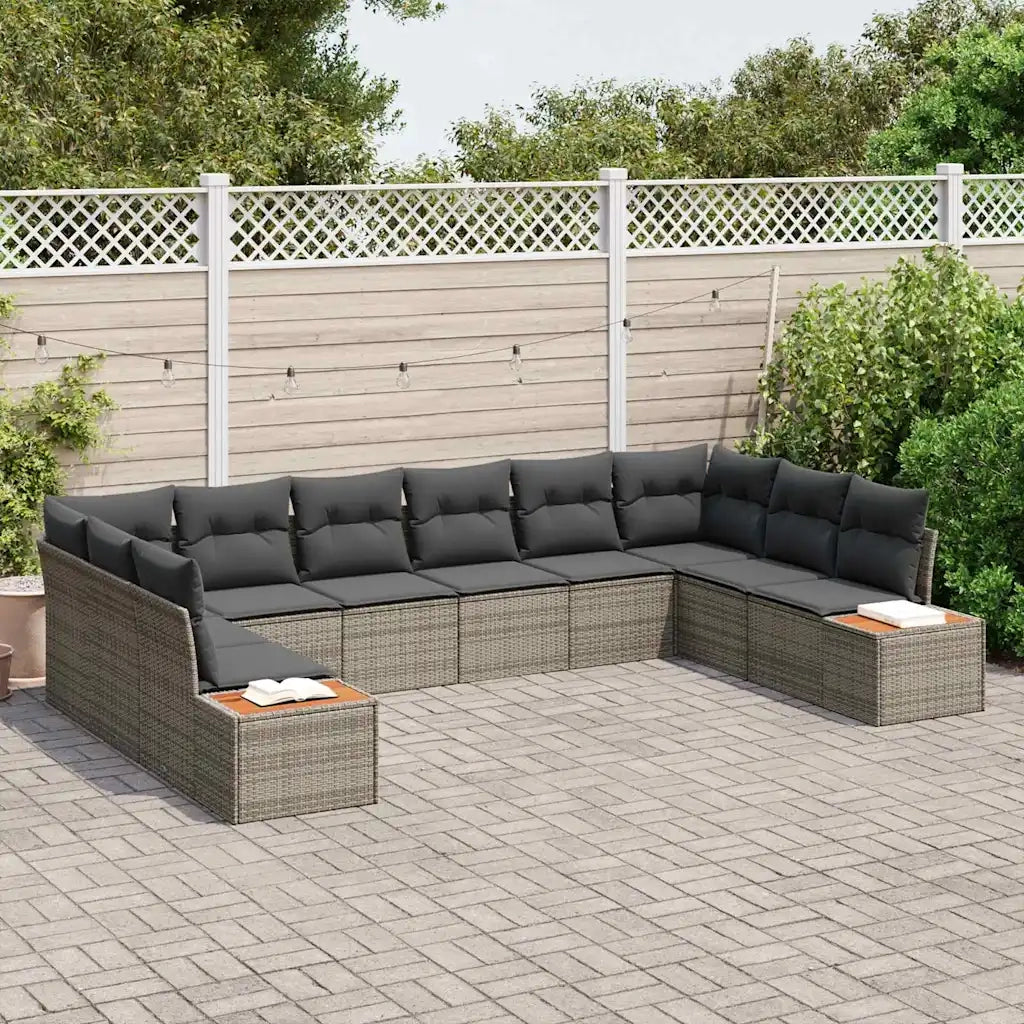Set Divano da Giardino con cuscino 10 pcs Grigio Poly Rattan