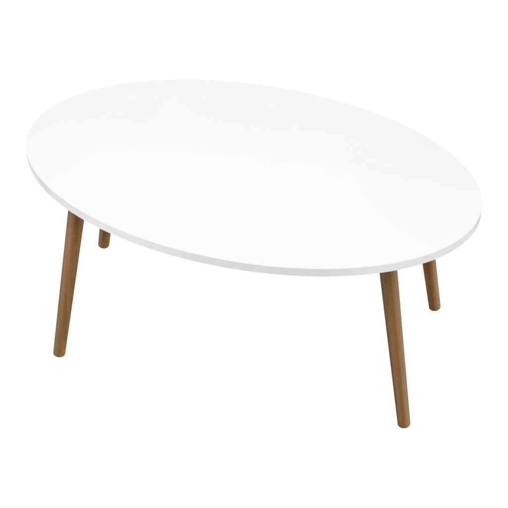 Tavolino Basso da caffè 'Sindal' (AxLxP) 41 x 90 x 50 cm Tavolino da Salotto con Gambe in Legno e Piano Ovale - Bianco [en.casa]