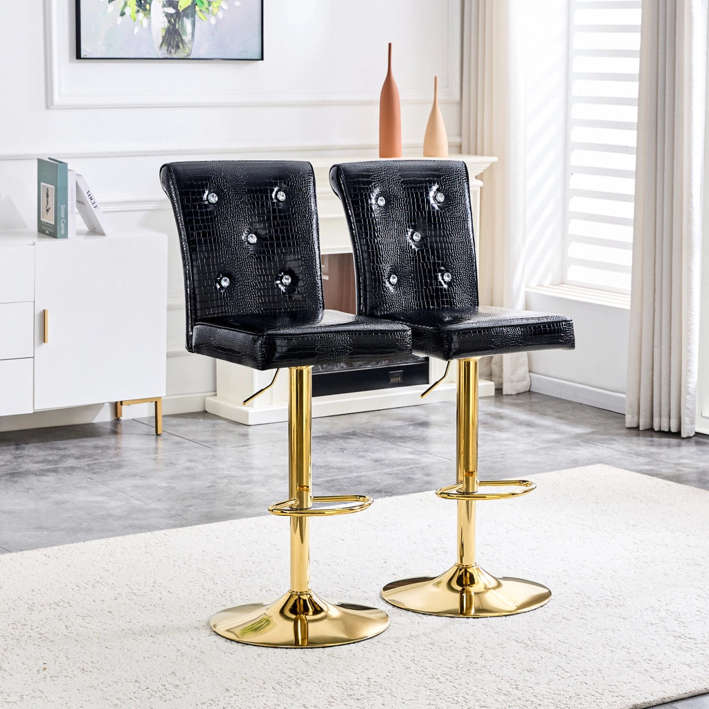 Sedie da Bar Vintage ¨C MINIMAL ¨C Similpelle Nera, Design con Cristalli, Set 2 Pezzi