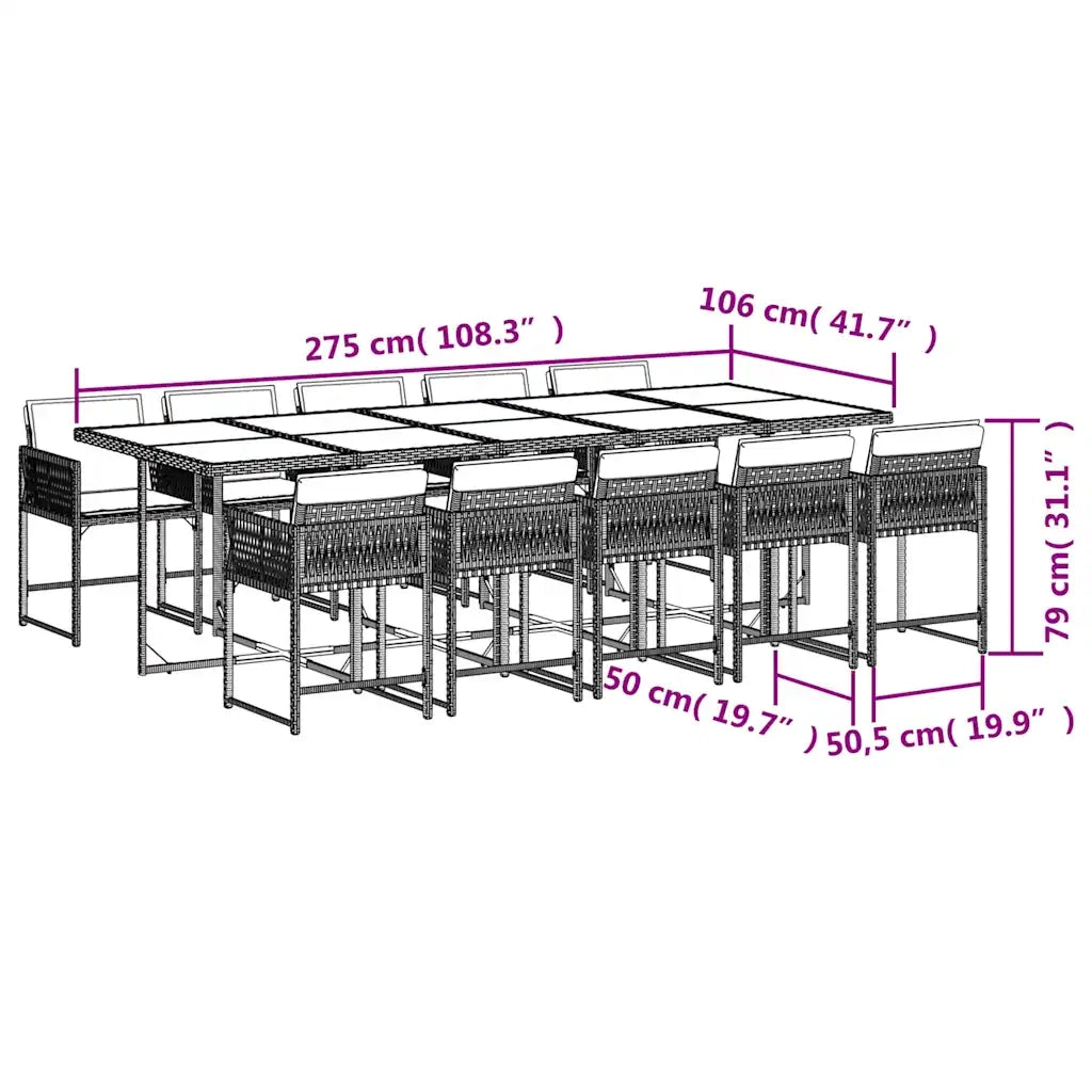Set Pranzo da Giardino 11 pz con Cuscini Beige Misto Polyrattan