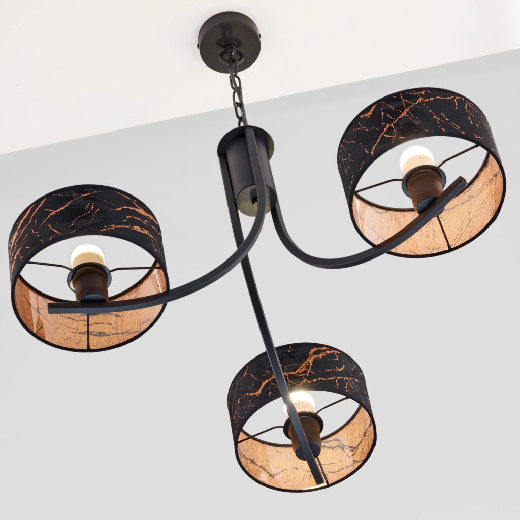 Lampada a sospensione nera rame 3xE27 Arthur Jupiter