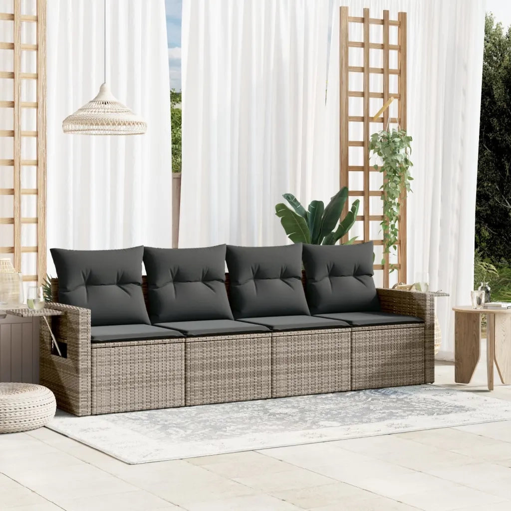 Set Divani da Giardino 4 pz | Set Salotto da Giardino con Cuscini in Polyrattan Grigio