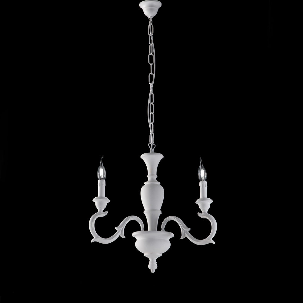 Lampadario in legno bianco shabby 3 luci Fiorenza