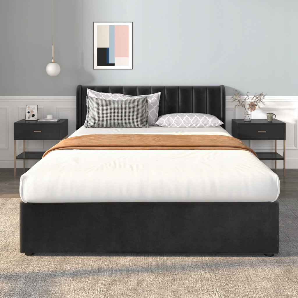 Letto imbottito 140x200 - Xylo - Velluto con 2 cassetti