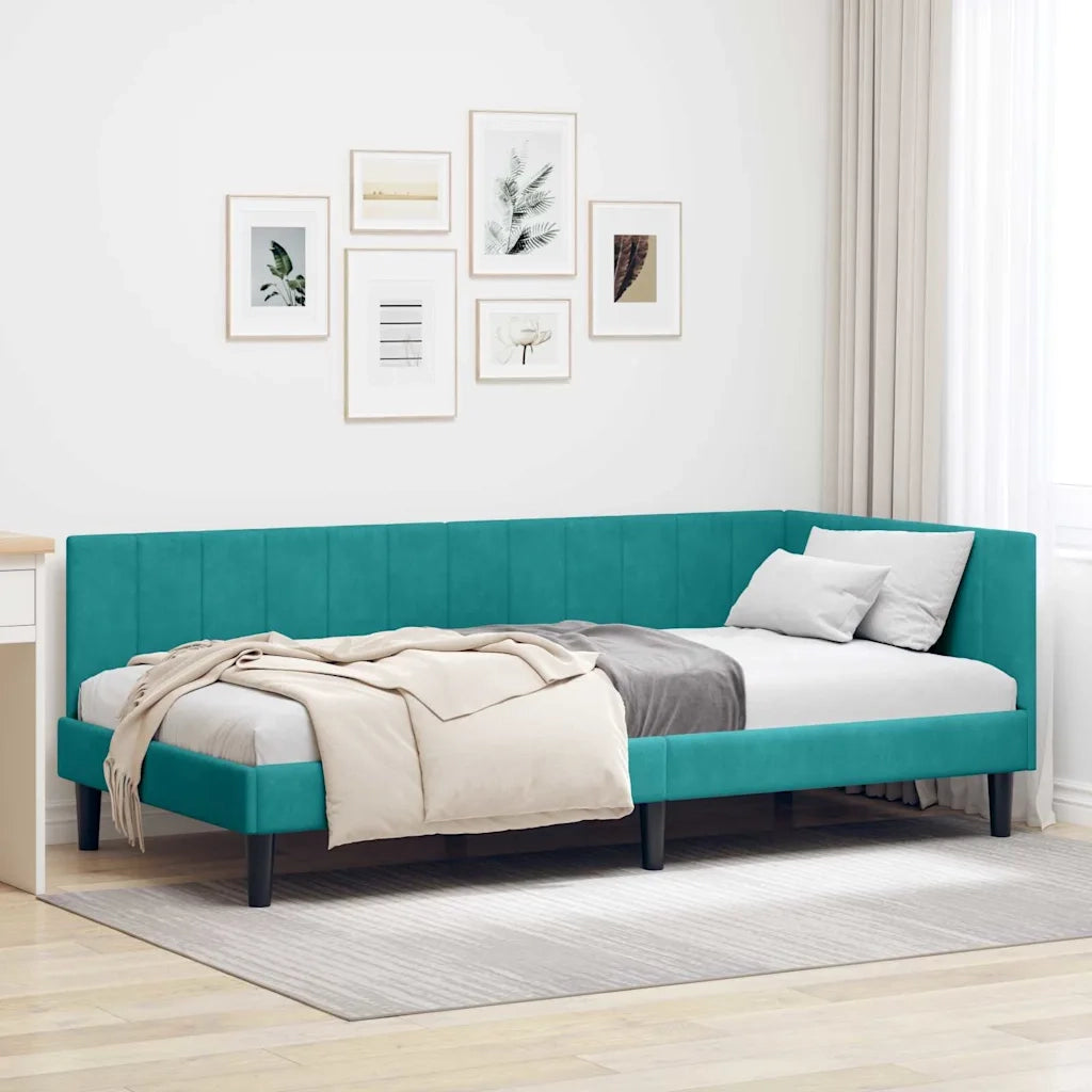 Cornice del letto ad angolo Turchese 100 cm x 200 cm Velluto 42016366