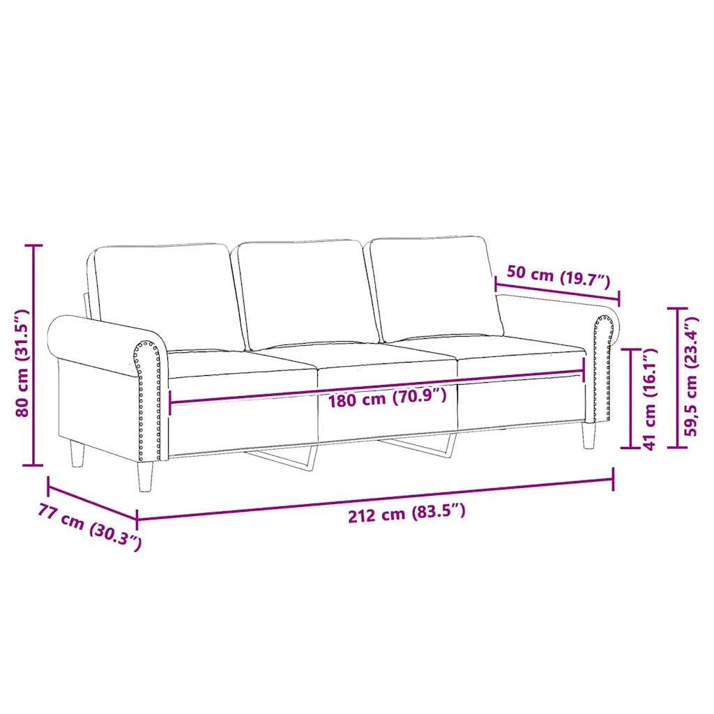Divano a 3 Posti-Sofa 3 Posti Grigio Chiaro 180 cm in Velluto 799686