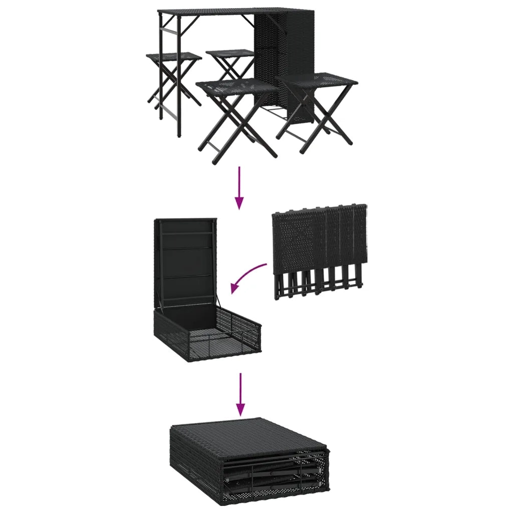 Set da Pranzo da Giardino Pieghevole 5 pz Nero in Polyrattan 365944