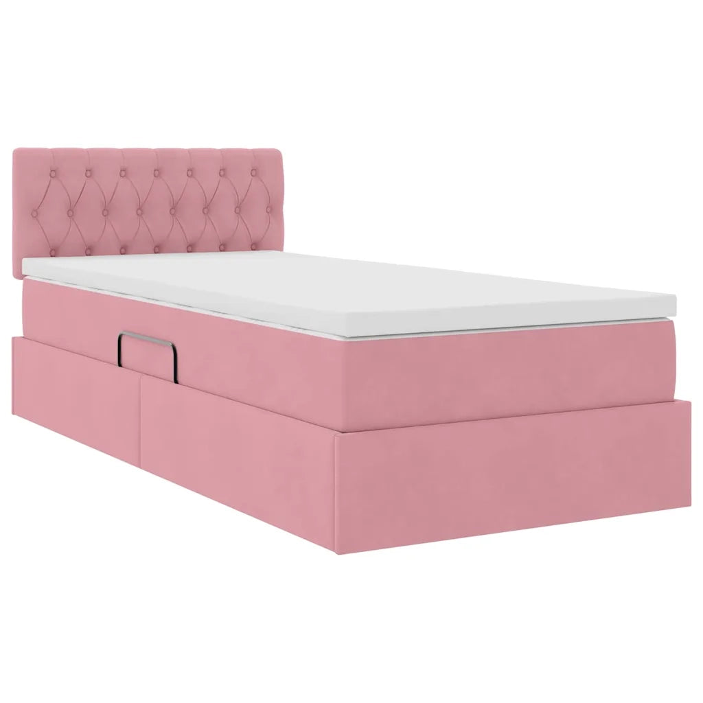 Letto con contenitore e LED con led Rosa 90 x 190 cm Velluto 3371426