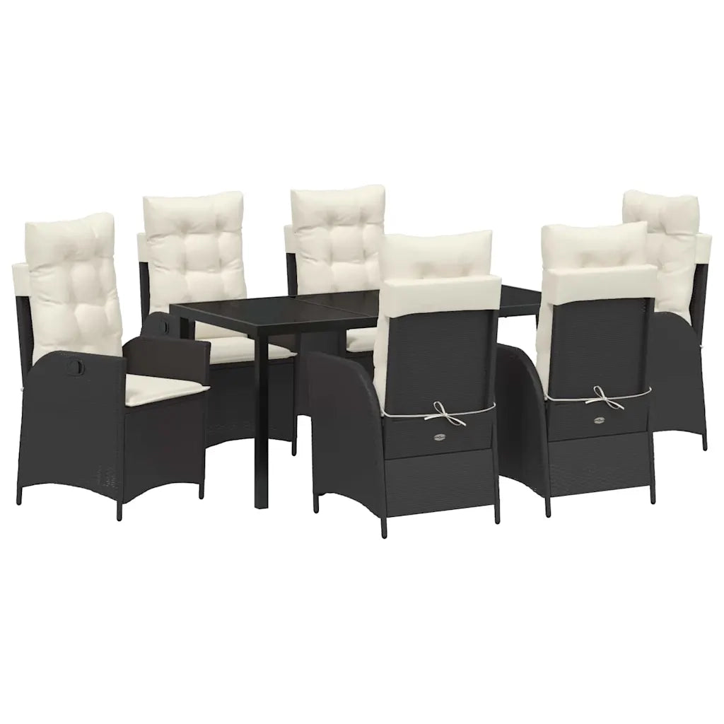 Set da Pranzo per Giardino con cuscino 7 pcs Nero polyrattan
