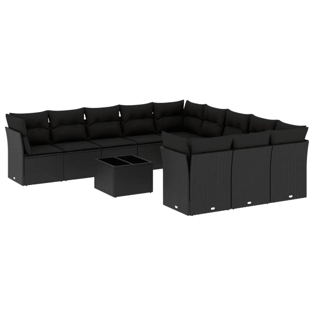 Set Divani da Giardino 12 pz con Cuscini Nero in Polyrattan