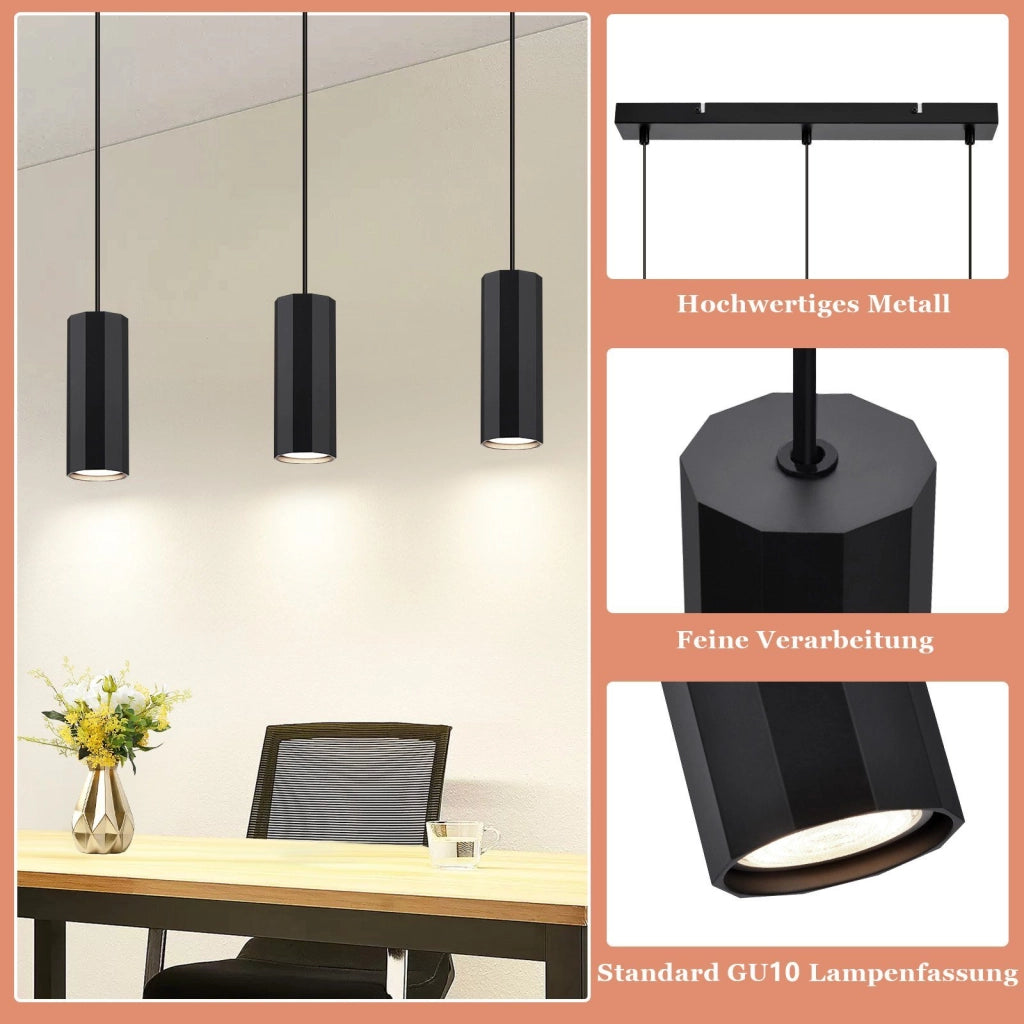 Lampada a sospensione ZMH 3 Luci nero in metallo diametro GU10  moderna industriale Per Sala da Pranzo soggiorno 44 cm