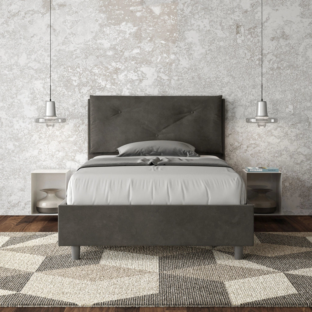 BS COM Letto una piazza e mezza contenitore imbottito 130x210 microfibra grigio Large