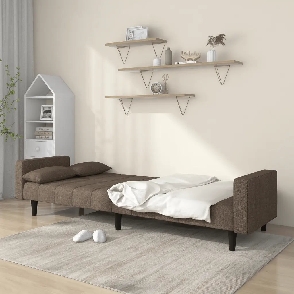 Divano letto | Sof¨¤ letto | Letto singolo a 2 Posti con 2 Cuscini Tortora in Tessuto
