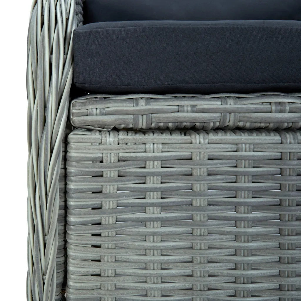 Set Pranzo da Giardino 9pz con Cuscini Polyrattan Grigio Chiaro 3060142