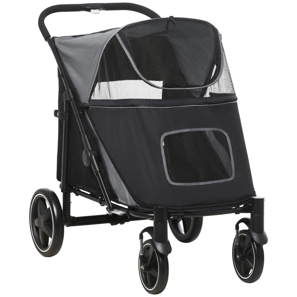 Passeggino/carrozzina per cani, pieghevole, fino a 30 kg, con finestrella in rete, guinzagli di sicurezza, cuscino, per cani di taglia grande e