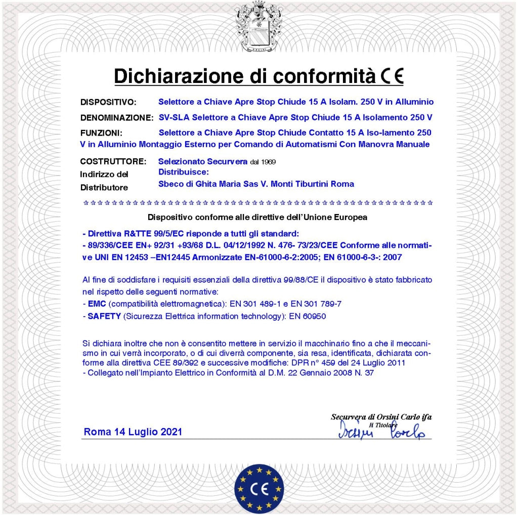 Interruttore o Selettore in Alluminio Ritorno a Molla 2 Pezzi 4 Chiavi Stesso Codice 3 Posizioni Apre Stop Chiude Contatti 15 A Isolamento 250 V da Colonna Comando Automatismi Condominiale e Pedonale