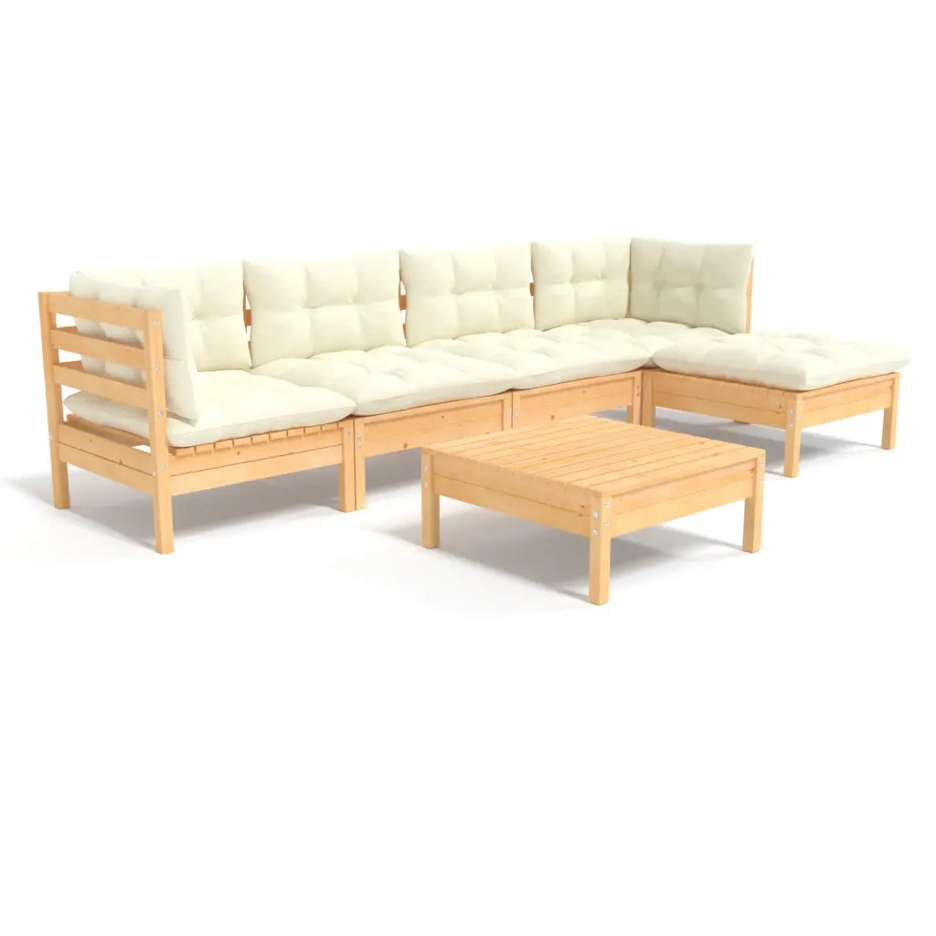 Set Salotto da Giardino 6 pz con Cuscini Crema Legno di Pino 3096364