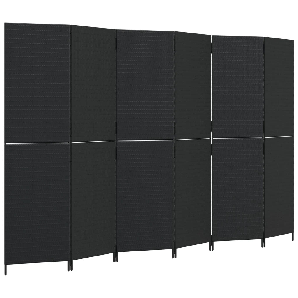 Divisorio per Ambienti | Divider per stanze | Paravento a 6 Pannelli Nero in Polyrattan