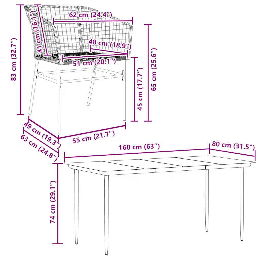 Set Pranzo da Giardino 7 pz Nero Polyrattan Vetro 3334489
