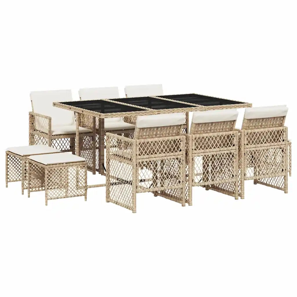 Set da Pranzo da Giardino 11 pz con Cuscini Beige in Polyrattan 3210790