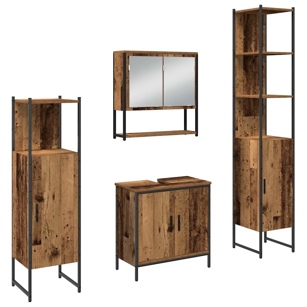 Set di mobili per il Bagno | Armadio da bagno 4 pz Marrone 33 x 33 x 185.5 cm