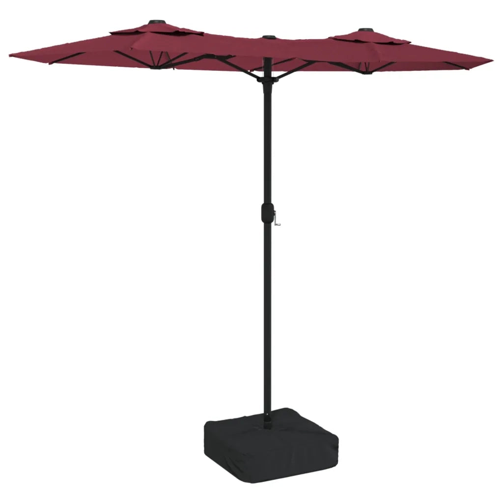 Ombrellone a Doppia Testa con LED-Ombrello da giardino Rosso Bordeaux 316x145 cm
