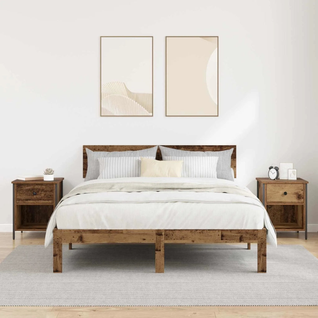 Set di 2 Comodini | Armadio da Notte | Mobiletto da notte Legno vecchio 40 x 42 x 50 cm