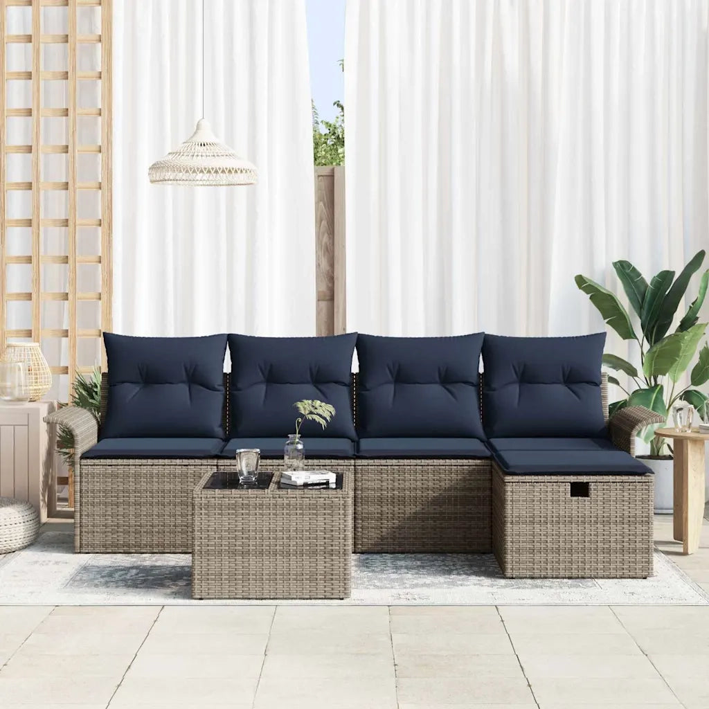 Set Divano da Giardino 6 pcs Grigio e Blu Navy polyrattan 3358874