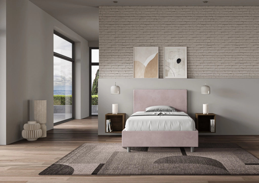 BS COM Letto una piazza e mezza contenitore imbottito 110x210 microfibra glicine
